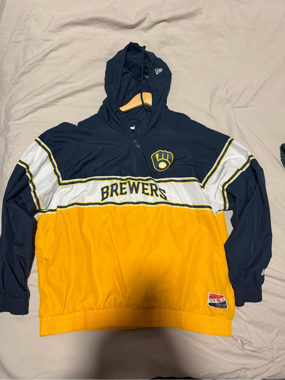 New Era Brewers Navy and Gold Half-Zip Hooded Pullover